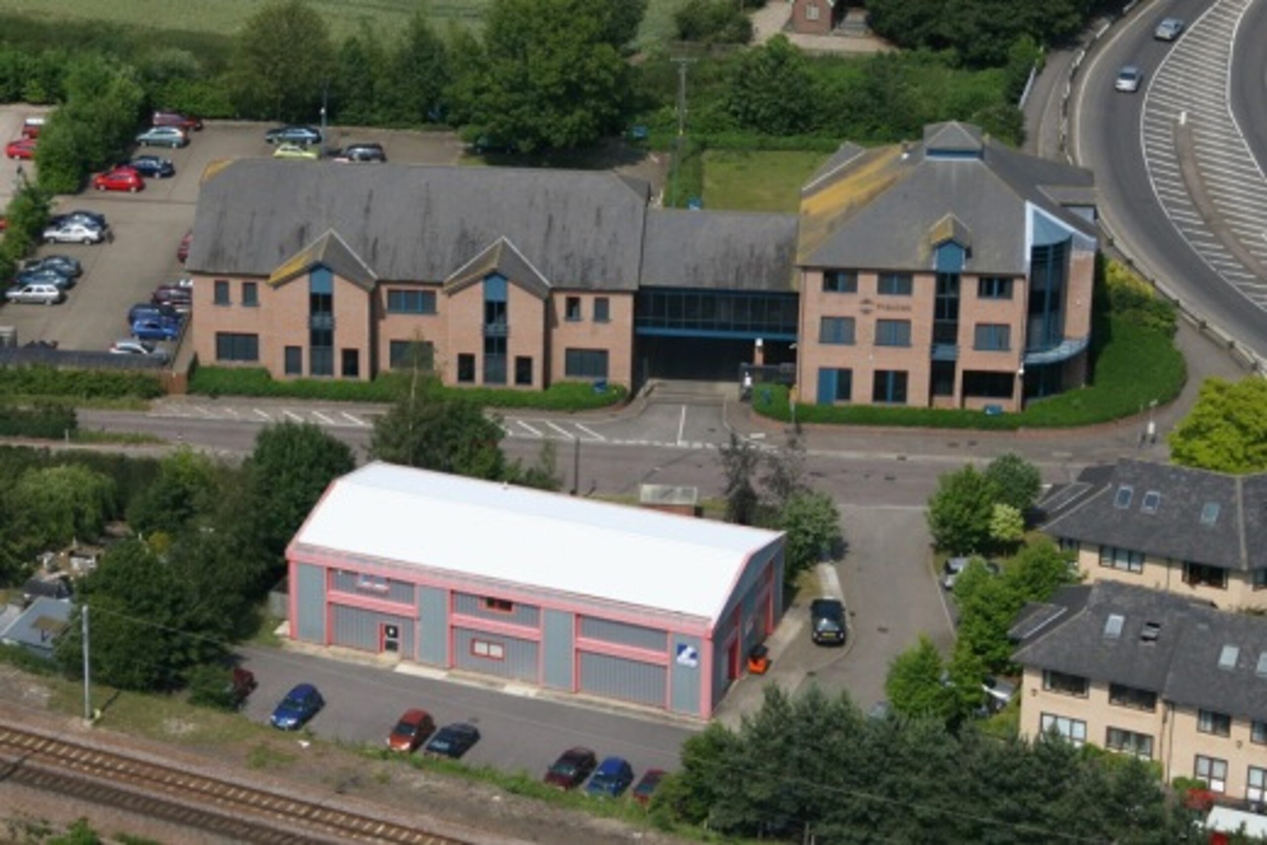 A birds-eye-view shot of the Blighter building, based just south of Cambridge UK.