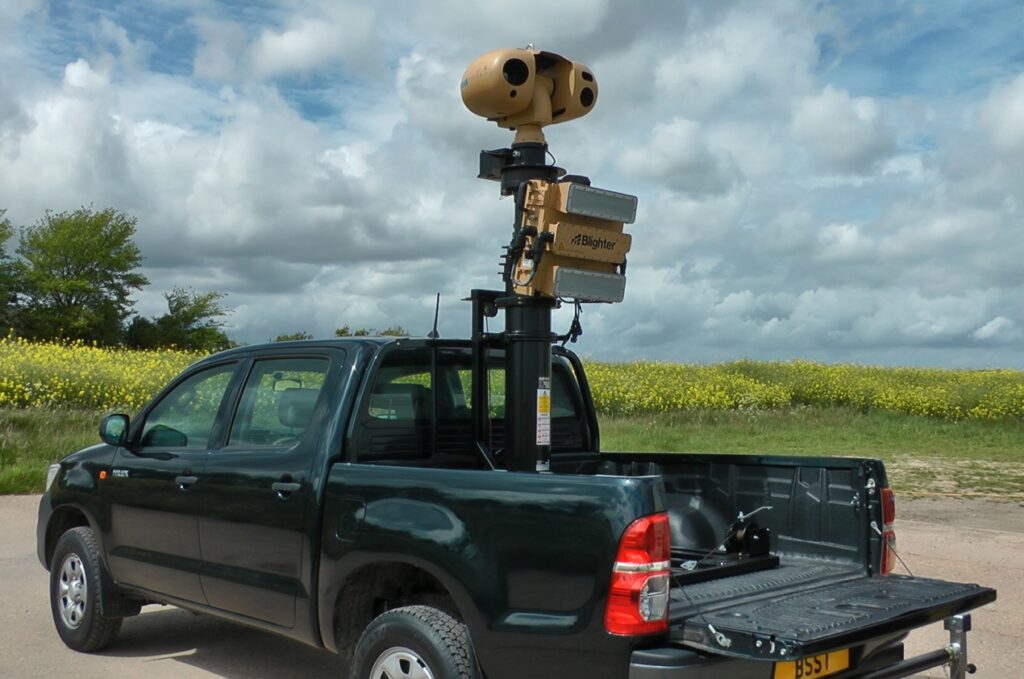 Blighter radars mounted on a vehicle, as part of a sophisticated surveillance system